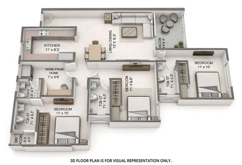 Floor plan for 3 BHK