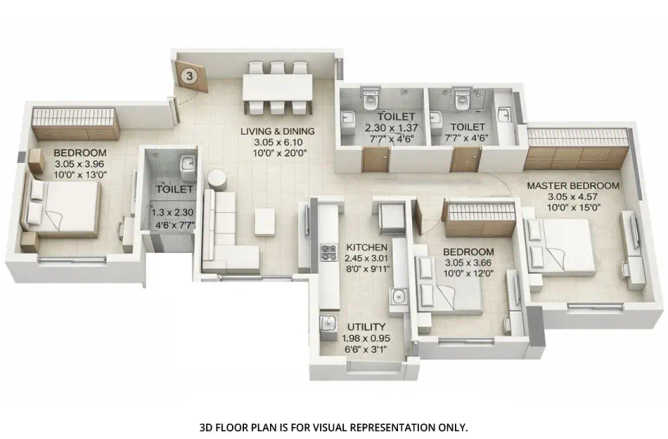 Kalpataru Vivant Andheri - Floor plan 3 BHK 992 Sq.ft