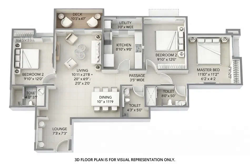 Floor plan for 3 BHK