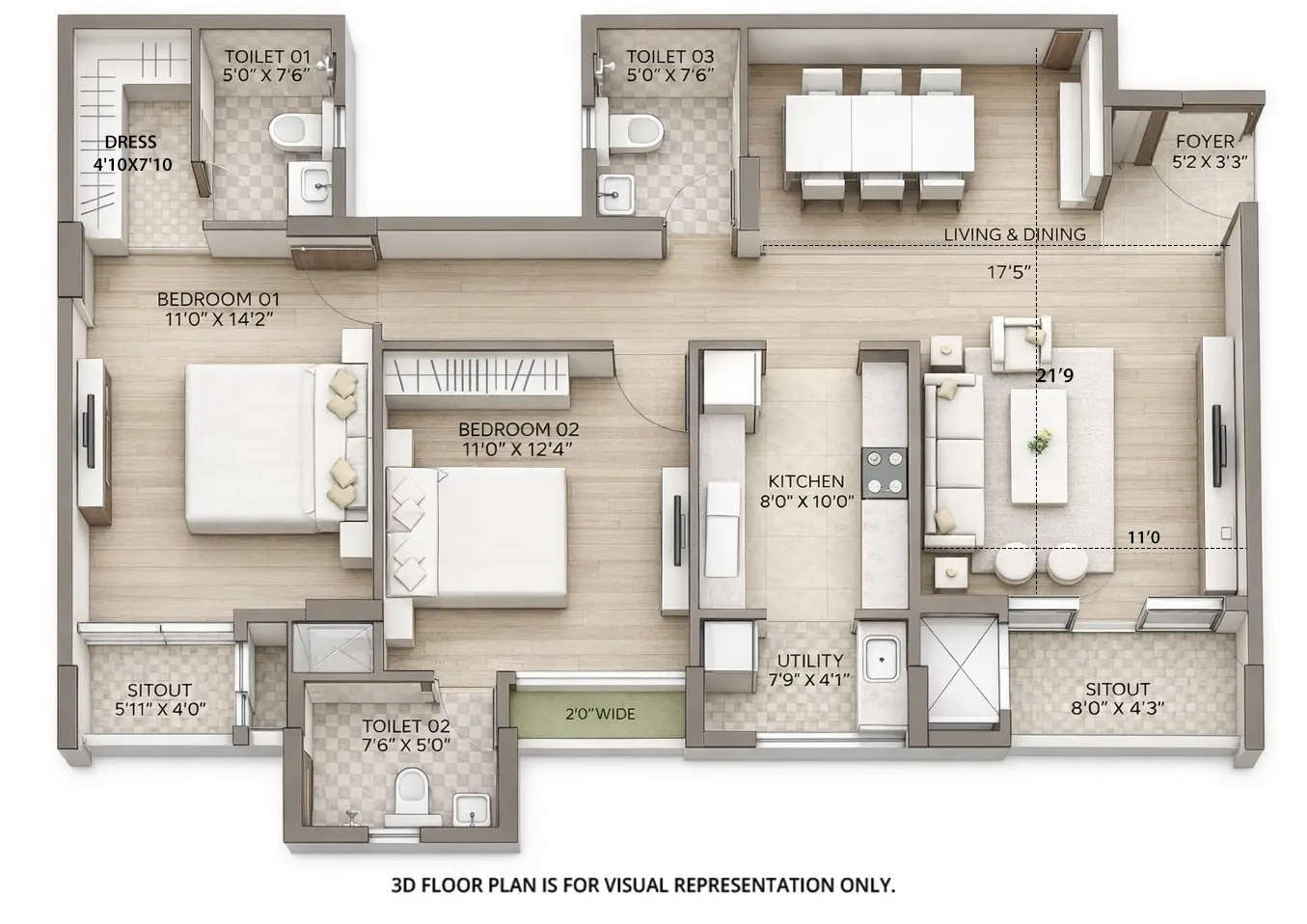 Floor plan for 3 BHK