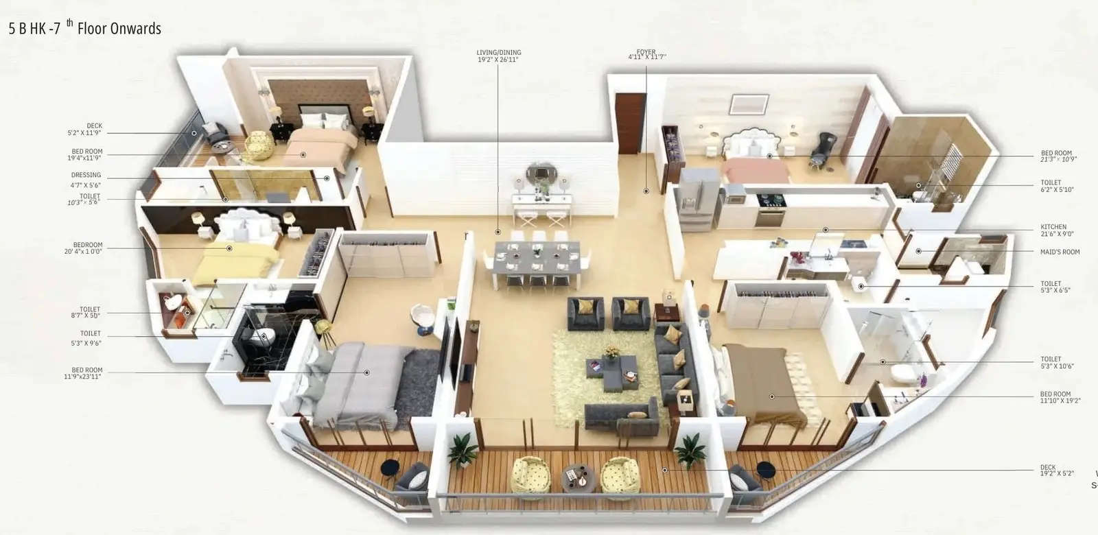 Floor plan for 5 BHK