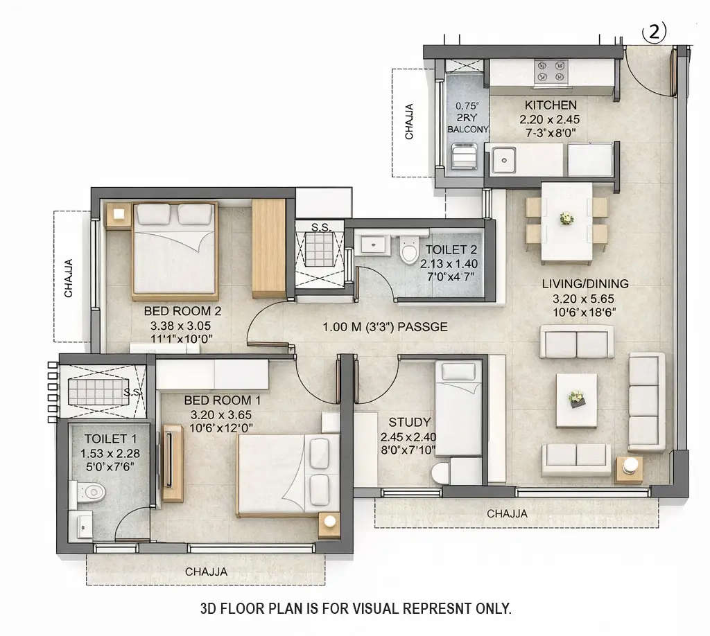 Floor plan for 2.5 BHK