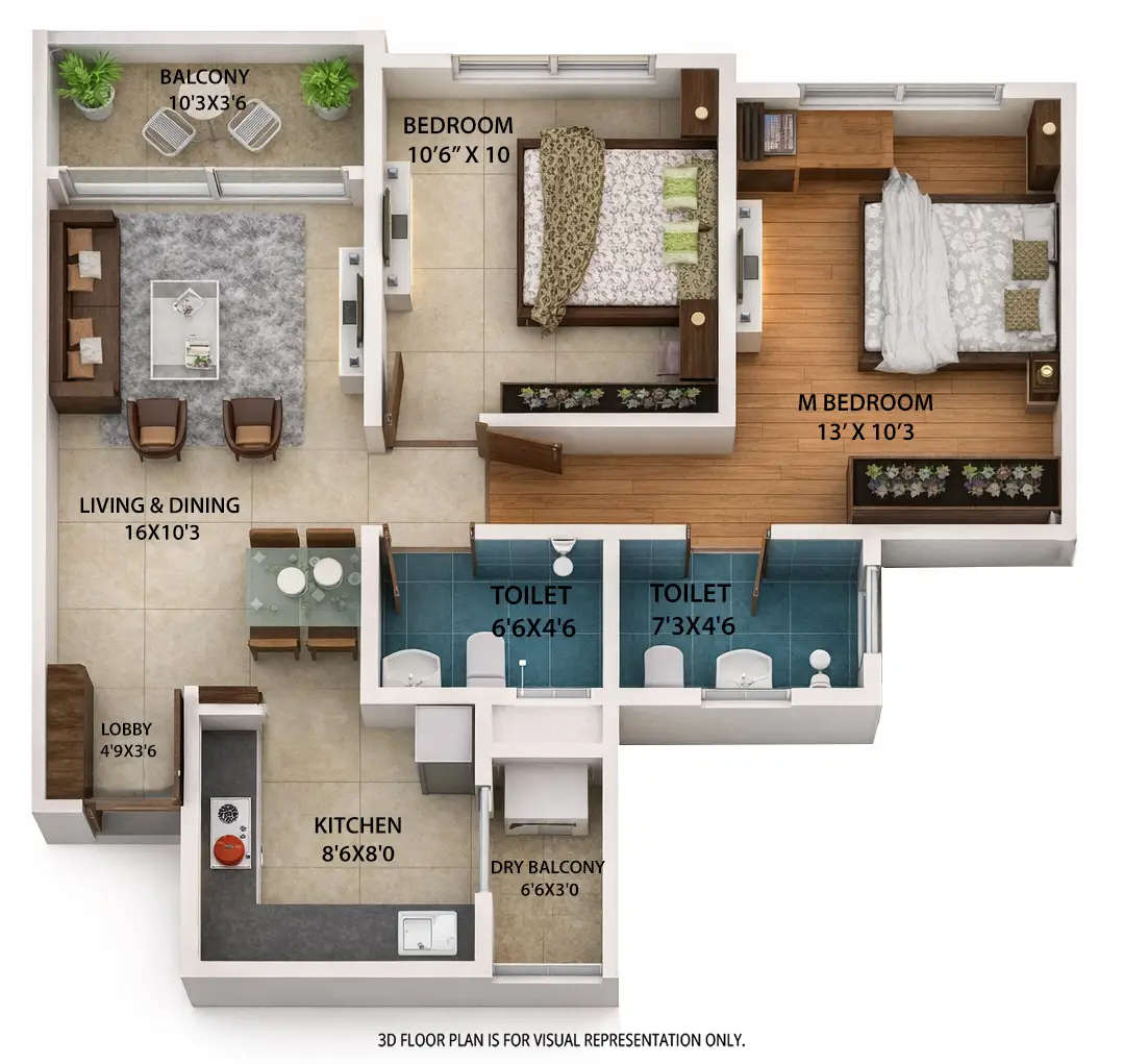 Floor plan for 2 BHK
