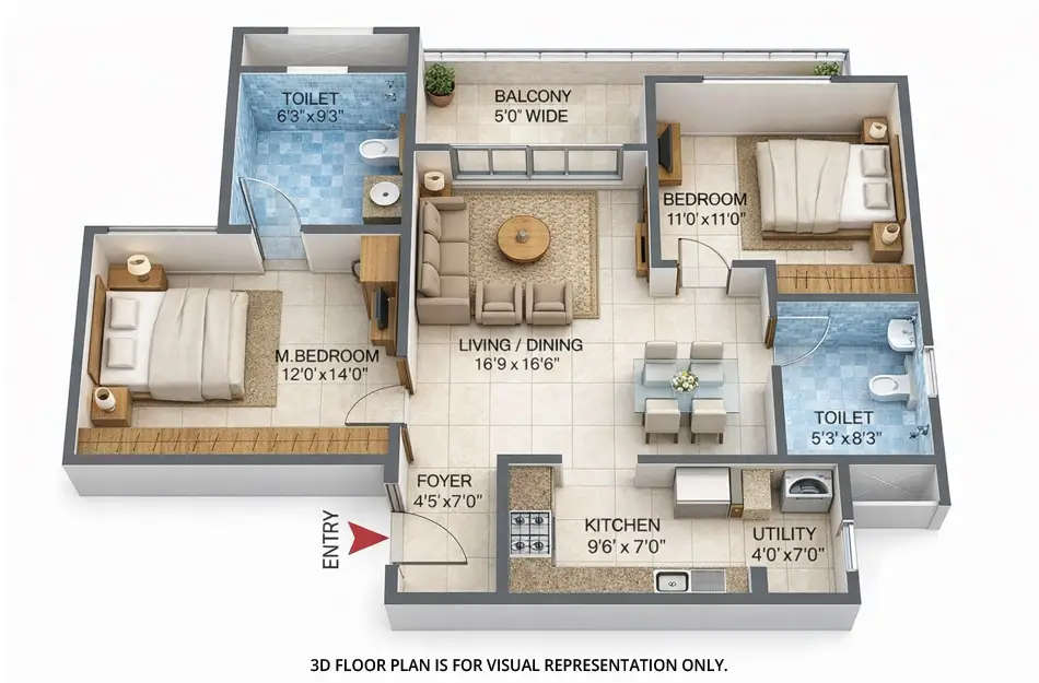 Floor plan for 2 BHK