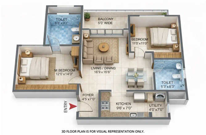 Puraniks Grand Central Pokhran Road 1 - Floor plan 2 BHK 636 Sq.ft