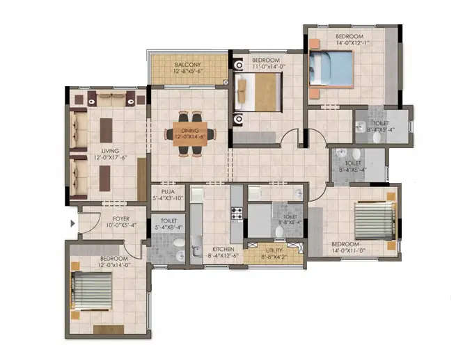 Floor plan for 4 BHK