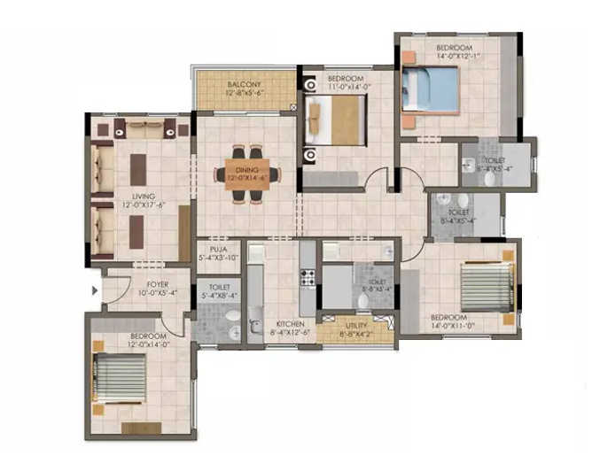 Appaswamy Trellis Vadapalani - Floor plan 4 BHK 2350 Sq.ft