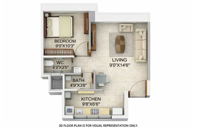 Runwal Lands End Kolshet Road - Floor plan 1 BHK 355 Sq.ft