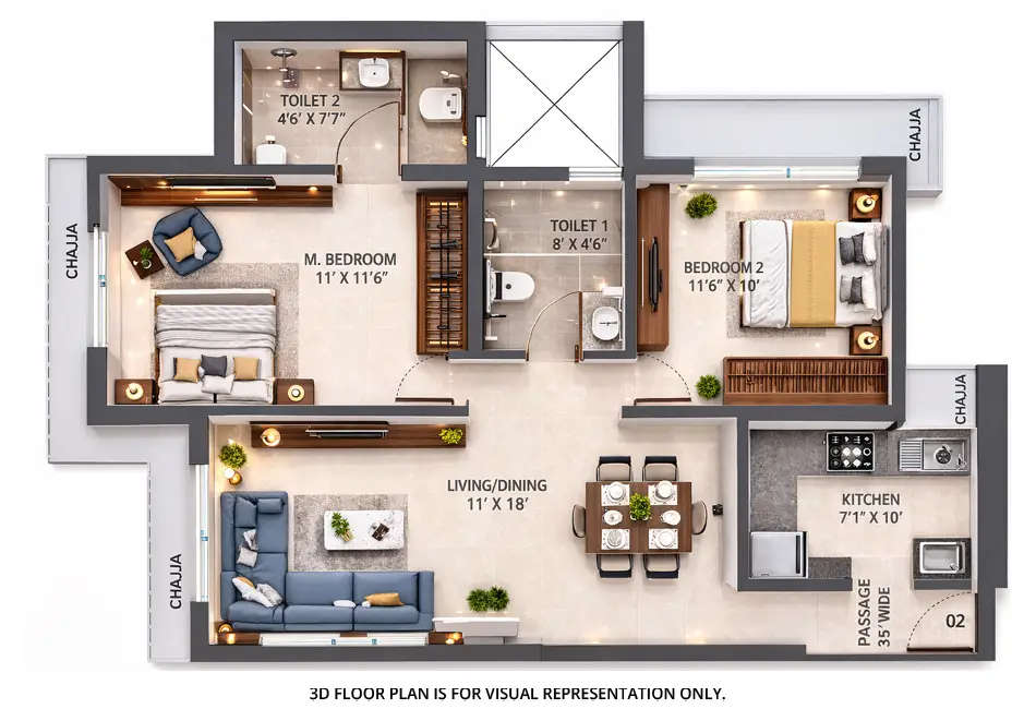 Floor plan for 2 BHK