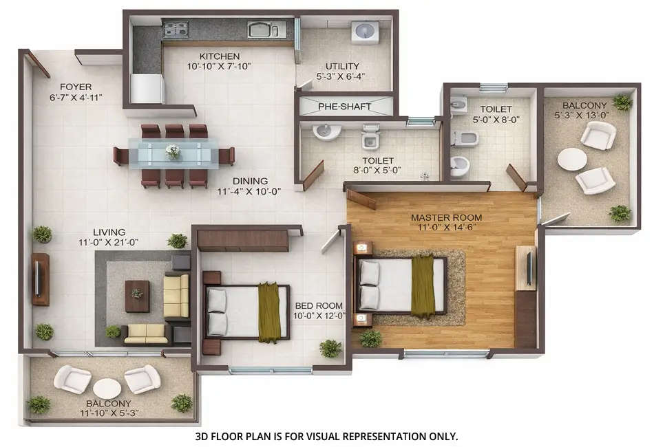 Floor plan for 2 BHK