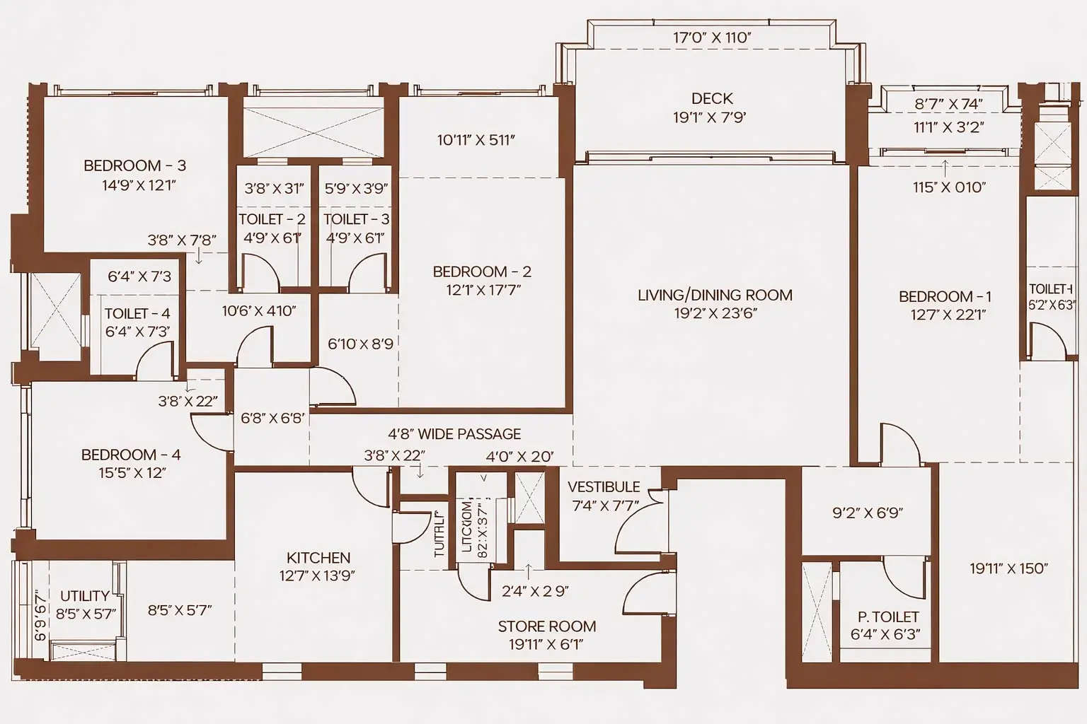 Floor plan for 4 BHK