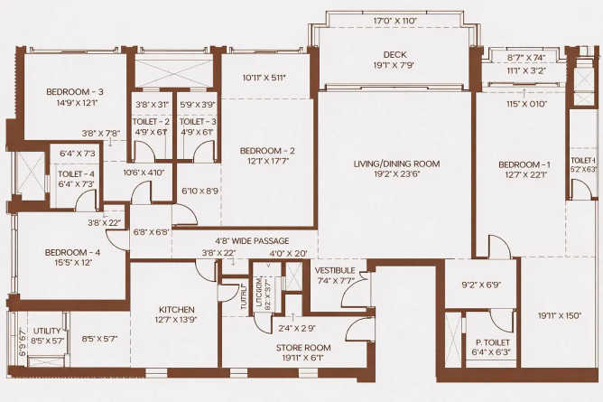 Birla Niyaara Worli - Floor plan 4 BHK 3028 Sq.ft