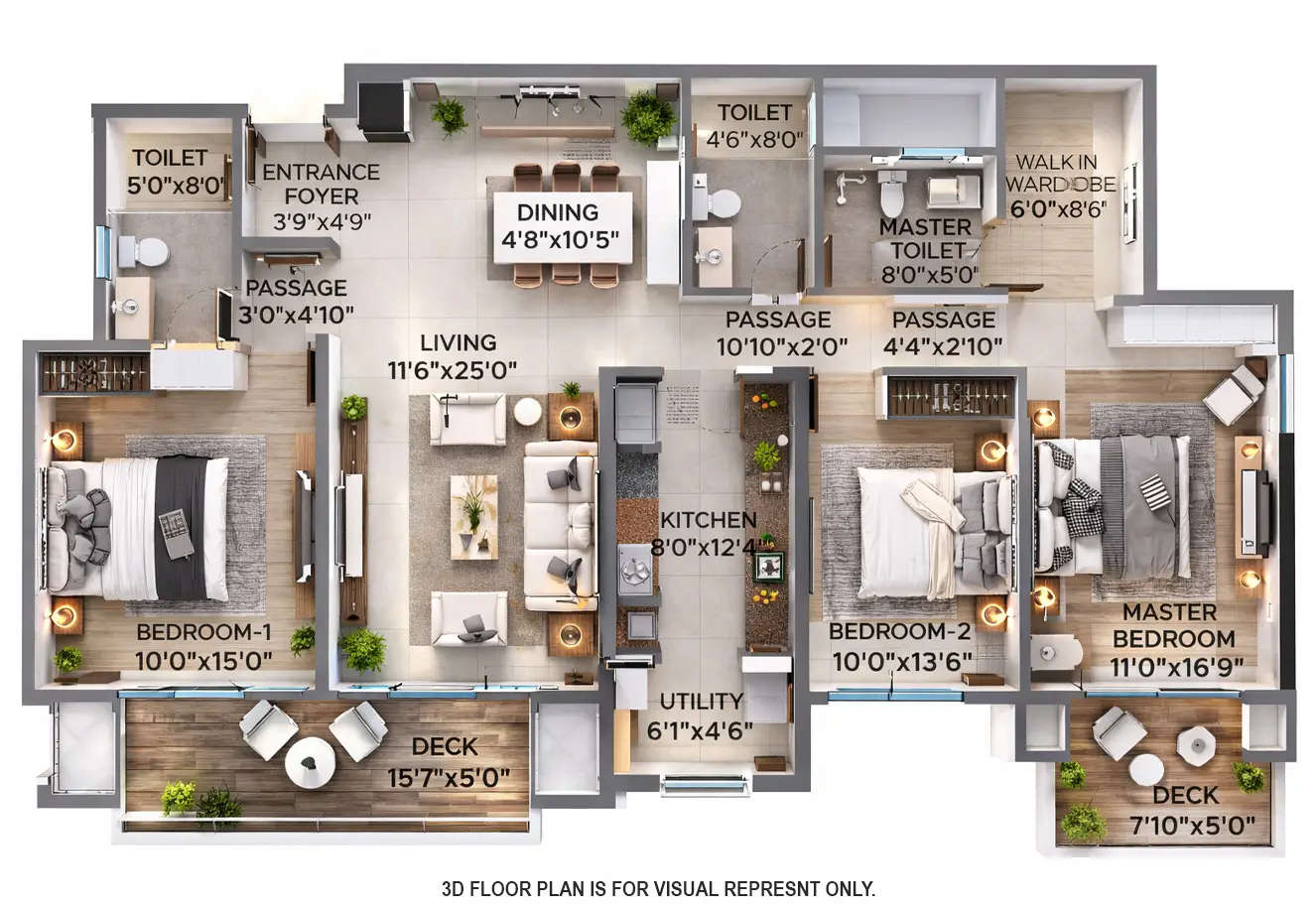 Floor plan for 3 BHK