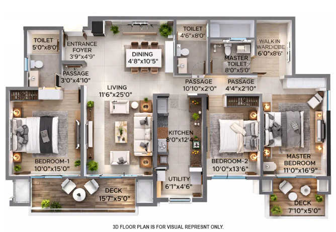 Hiranandani Empress Hill Powai - Floor plan 3 BHK 1346 Sq.ft