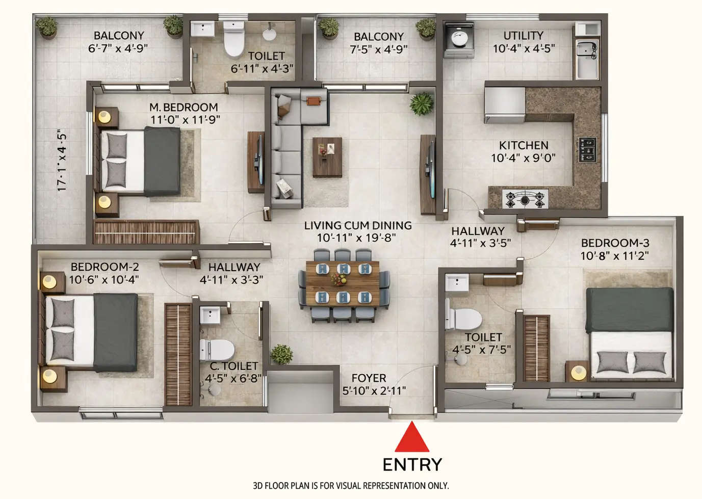 Floor plan for 3 BHK