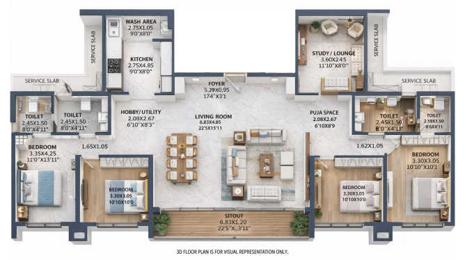Yoo Pristine Akurdi - Floor plan 4.5 BHK 1632 Sq.ft