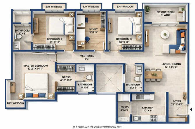 Bhartiya City Nikoo Homes Thanisandra - Floor plan 3.5 BHK 1872 Sq.ft