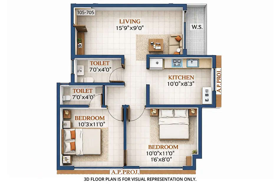 Floor plan for 2 BHK