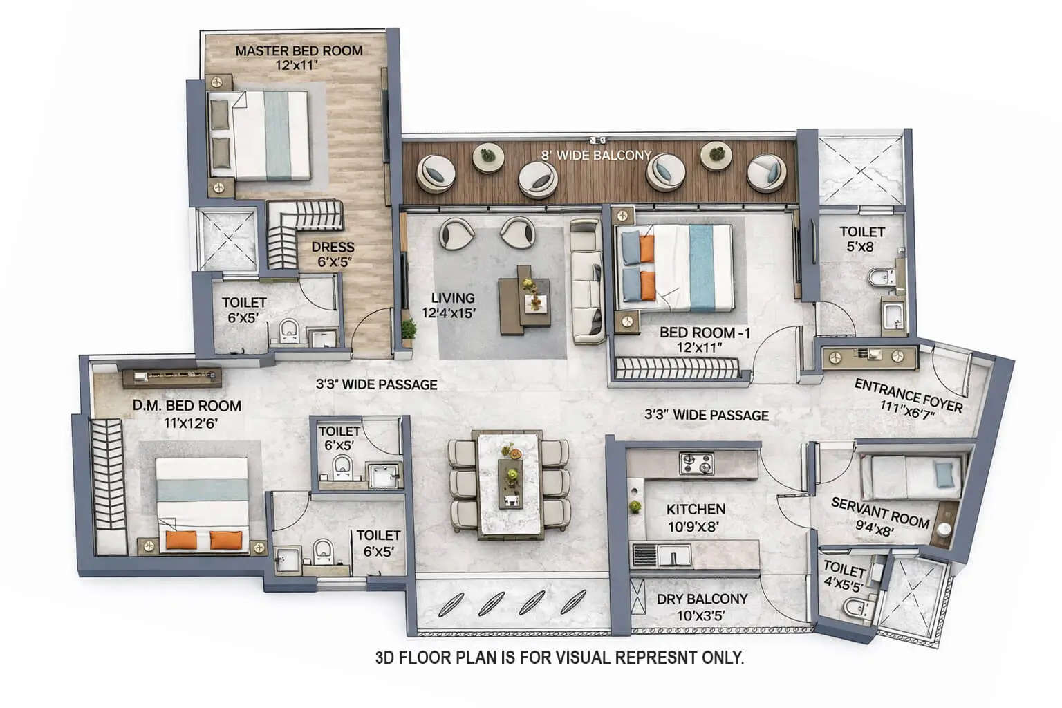Floor plan for 3 BHK
