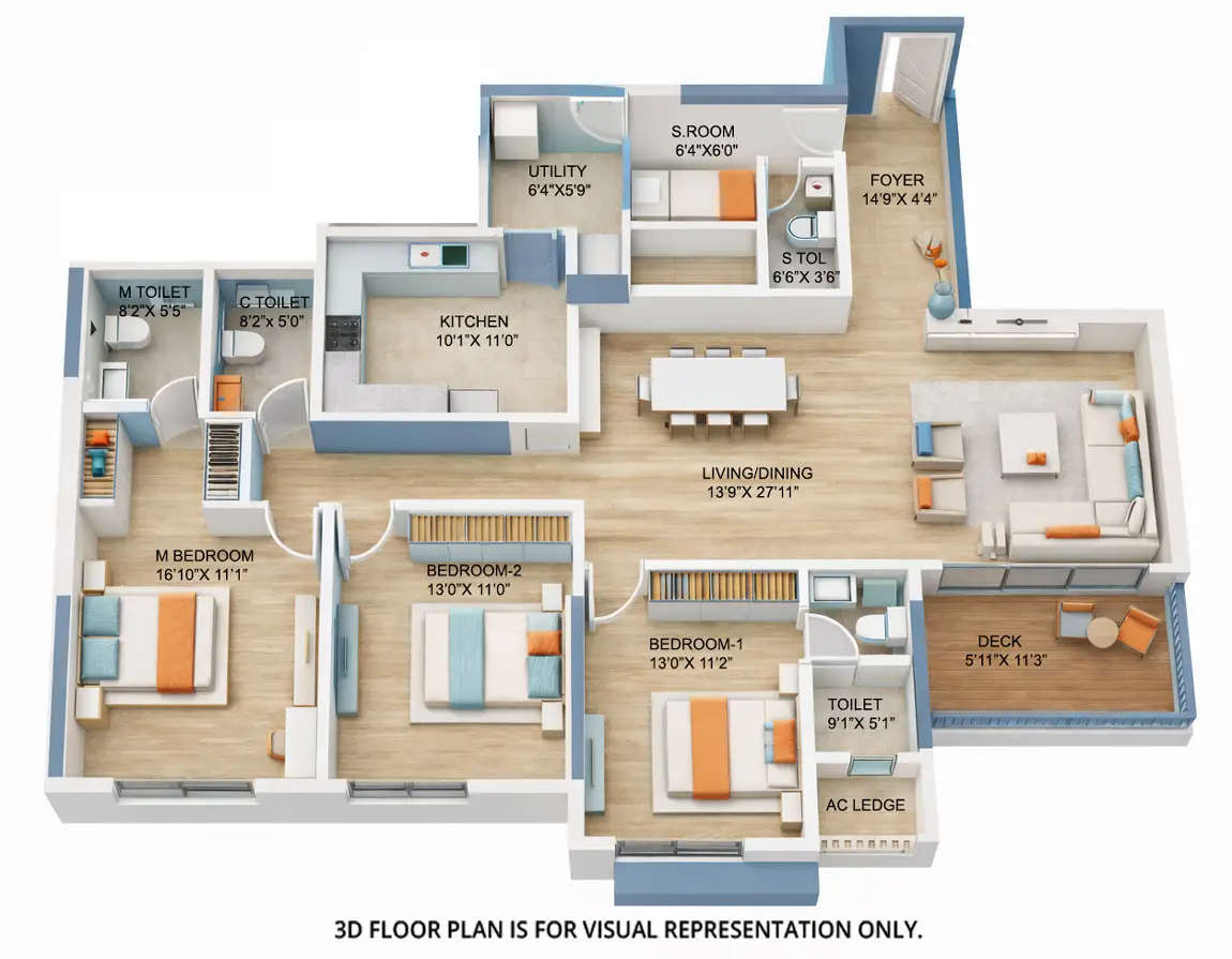 Floor plan for 3 BHK