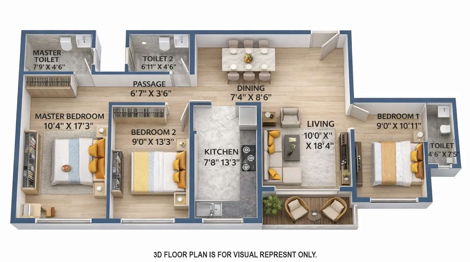 Floor plan for 3 BHK
