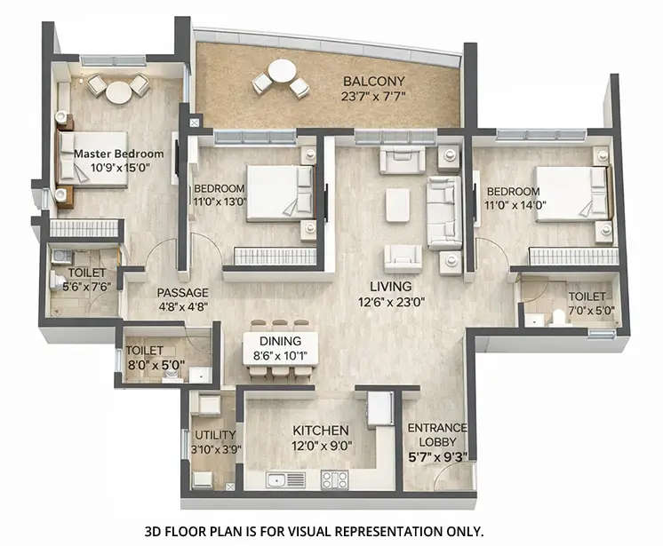 Floor plan for 3 BHK