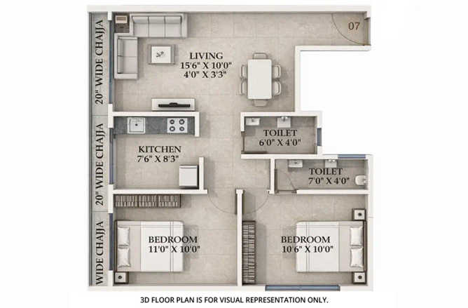 Gami Tiara Taloja - Floor plan 2 BHK 1010 Sq.ft