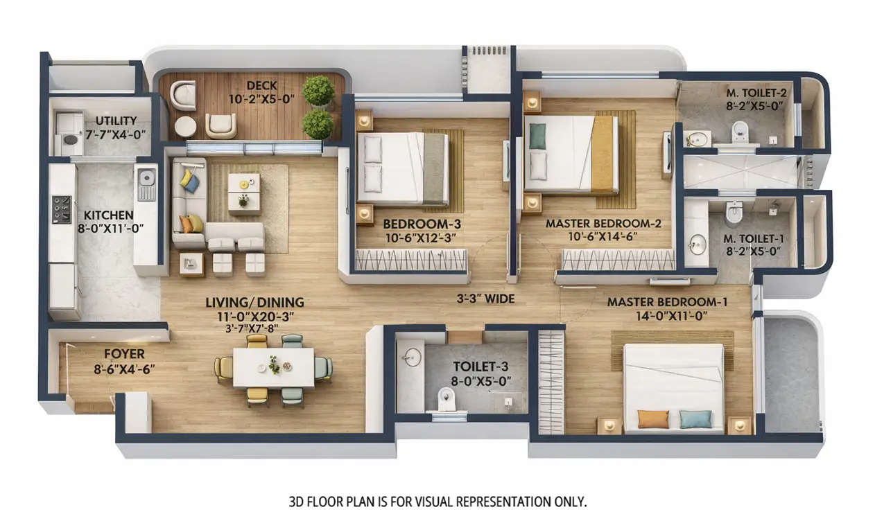 Floor plan for 3 BHK