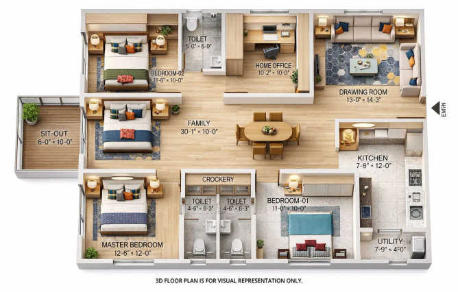 Urbanrise On Cloud 33 Bachupally - Floor plan 4 BHK 1914 Sq.ft