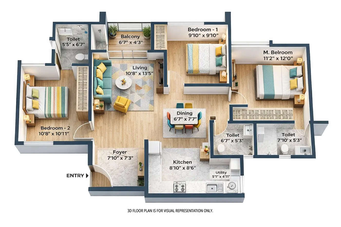 Embassy Verde Navarathna Agrahara - Floor plan 3 BHK 1344 Sq.ft