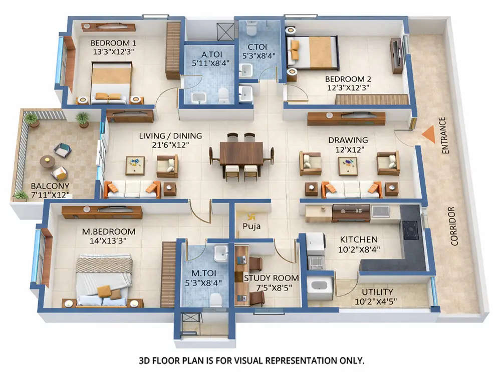 SRIAS Tiara Miyapur - Floor plan 3.5 BHK 2035 Sq.ft