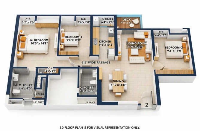 Rustomjee Urbania Majiwada - Floor plan 3 BHK 1159 Sq.ft