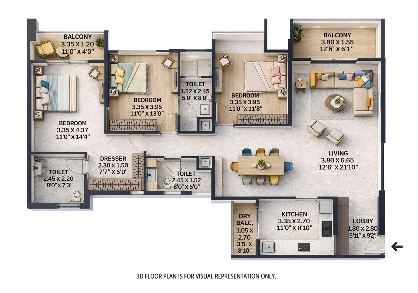 VTP Cielo Bavdhan - Floor plan 3 BHK 1470 Sq.ft
