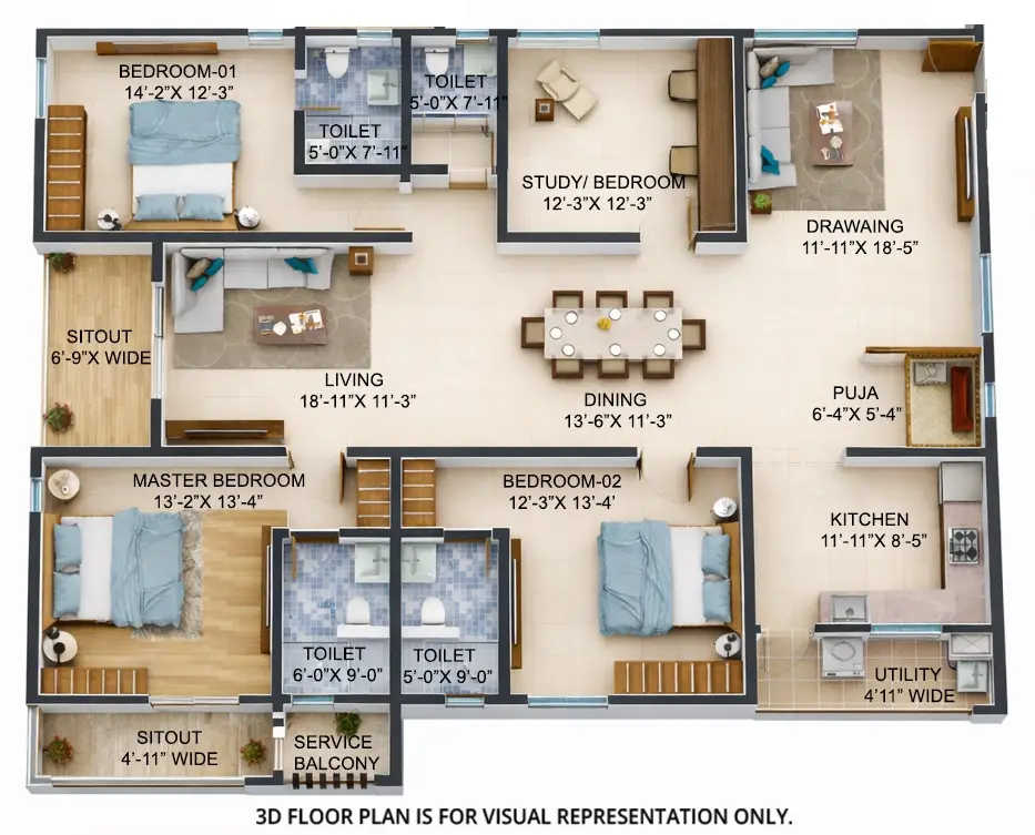 Sumadhura The Olympus Nanakaramguda - Floor plan 3 BHK 2880 Sq.ft