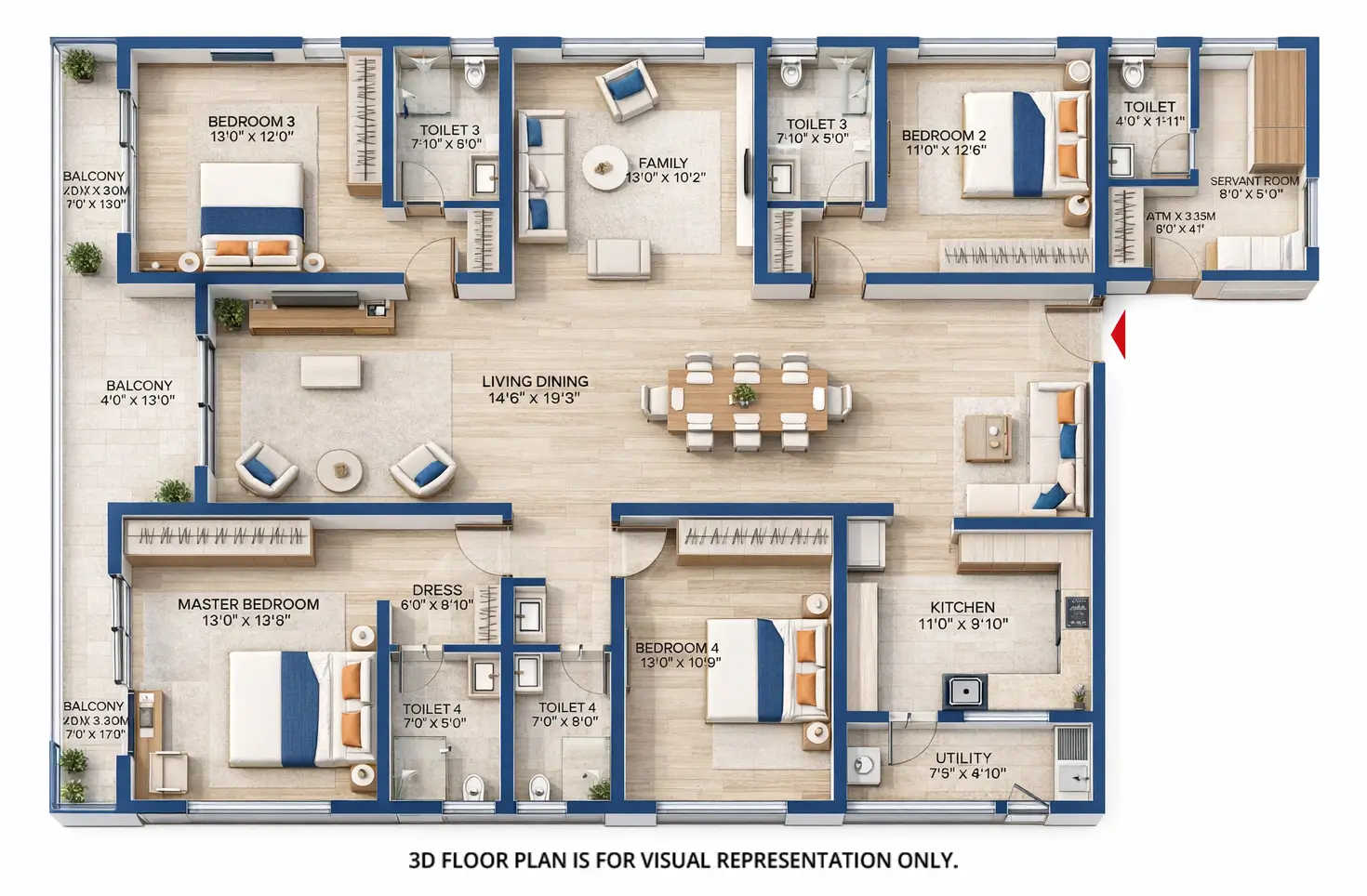 Godrej Regal Pavilion Rajendra Nagar - Floor plan 4 BHK 3572 Sq.ft