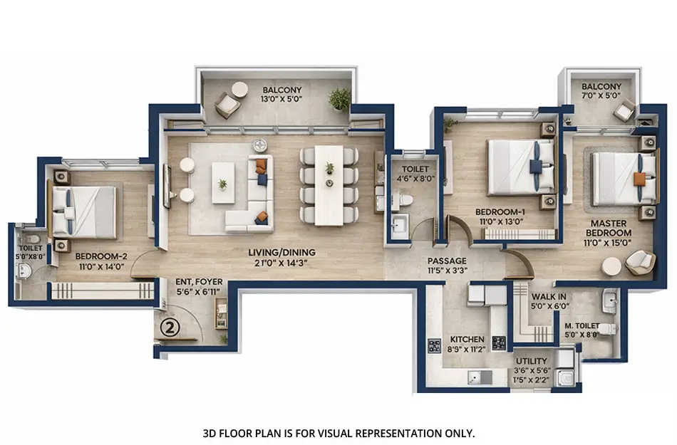 Hiranandani Fortune City Panvel - Floor plan 3 BHK 1280 Sq.ft