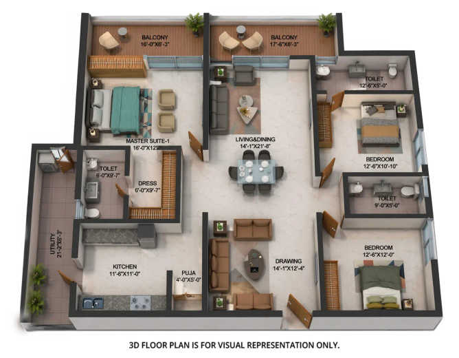 Candeur Crescent Lingampally - Floor plan 3 BHK 2540 Sq.ft