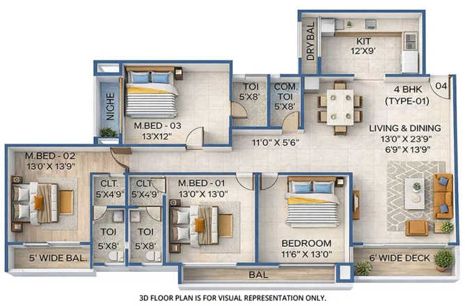 Sai World City Panvel - Floor plan 4 BHK 1860 Sq.ft