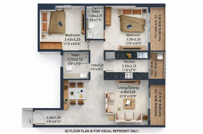 Adani Triumph Kanjurmarg - Floor plan 2 BHK 826 Sq.ft