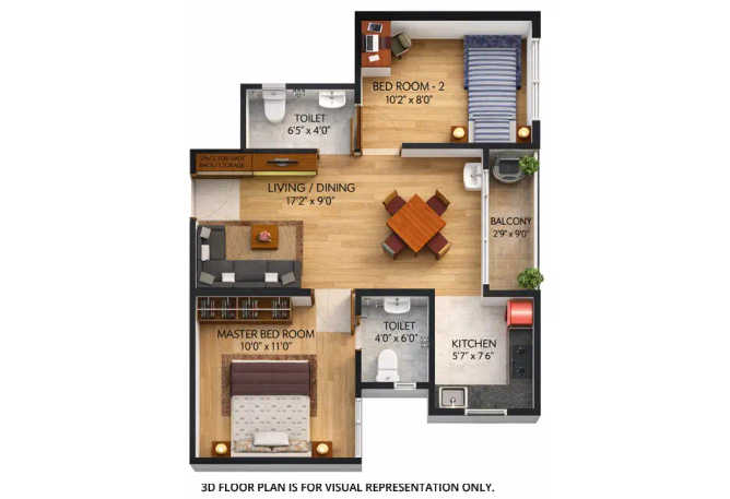 Urbanrise City of Joy Thirumazhisai - Floor plan 2 BHK 730 Sq.ft