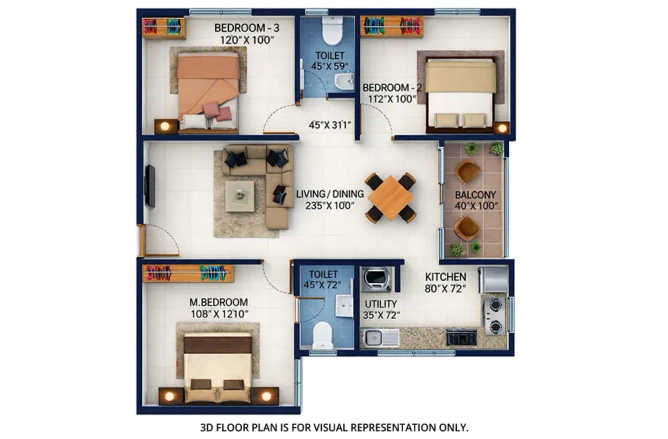 Urbanrise The Lakes Edge Madhavaram - Floor plan 3 BHK 1317 Sq.ft