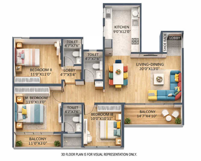 Rohit 108 Astera Punawale - Floor plan 3 BHK 1109 Sq.ft