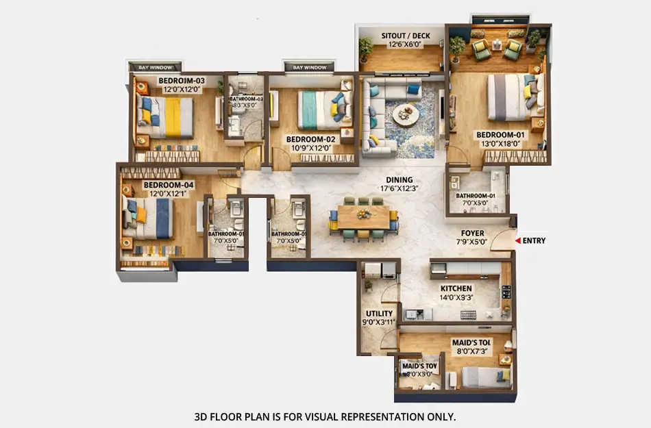 Bhartiya City Nikoo Garden Enclave Thanisandra - Floor plan 4 BHK 2506 Sq.ft