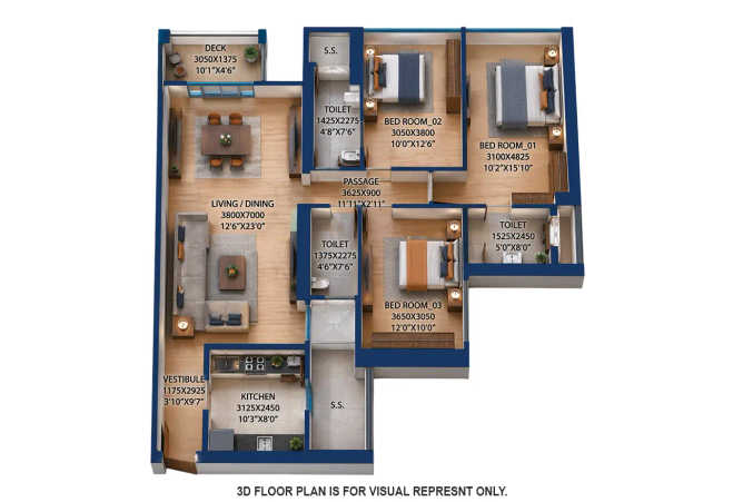 Marathon Monte South Byculla - Floor plan 3 BHK 1090 Sq.ft