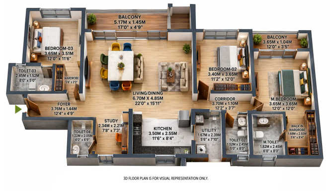 Godrej Lakeside Orchard Sarjapura - Floor plan 3.5 BHK 2214 Sq.ft