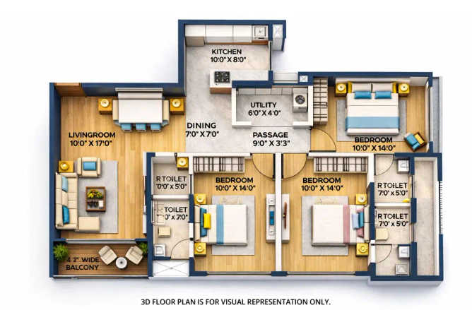 Arkade Vistas Goregaon - Floor plan 3 BHK 1060 Sq.ft