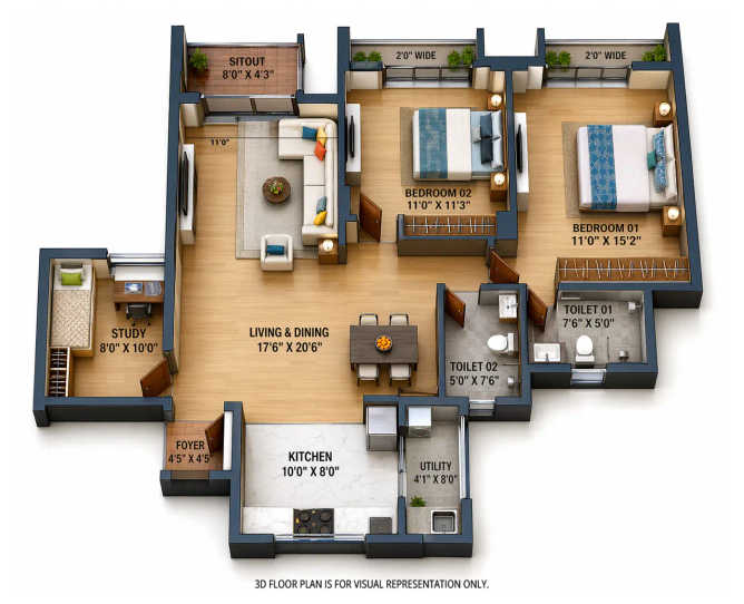 Goyal Orchid Salisbury Panathur - Floor plan 3 BHK 1420 Sq.ft