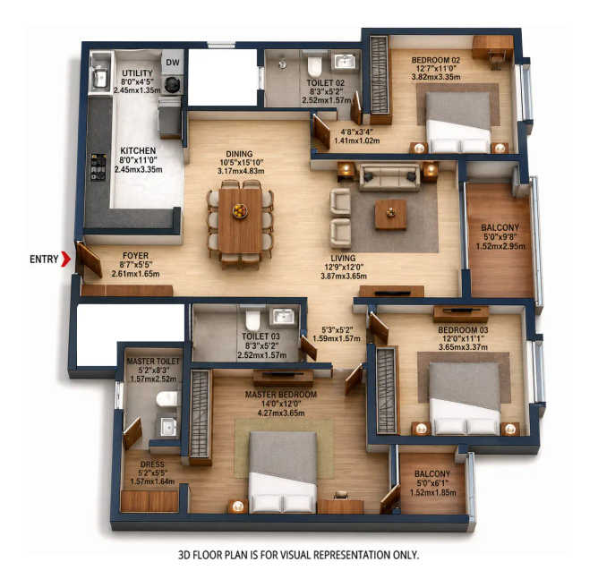 Brigade Eternia Yelahanka - Floor plan 3 BHK 1848 Sq.ft