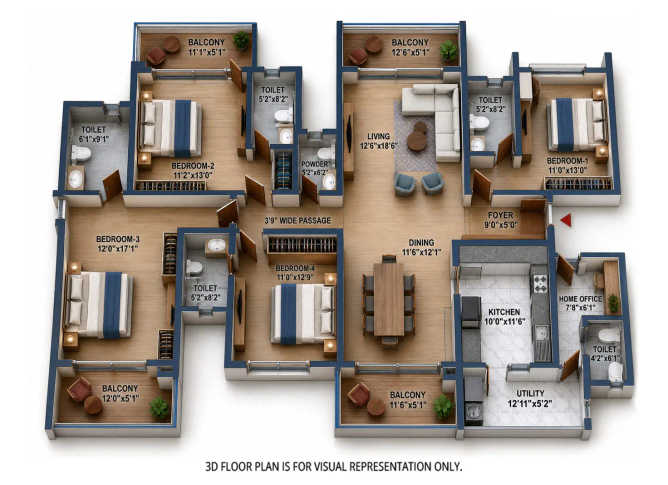 The Prestige City Sarjapura - Floor plan 4 BHK 2786 Sq.ft