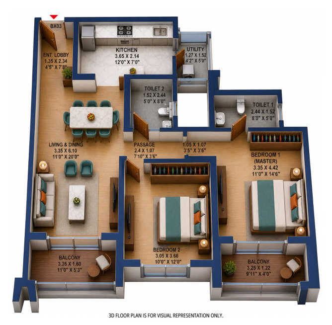 Godrej Park World Hinjewadi - Floor plan 2 BHK 944 Sq.ft